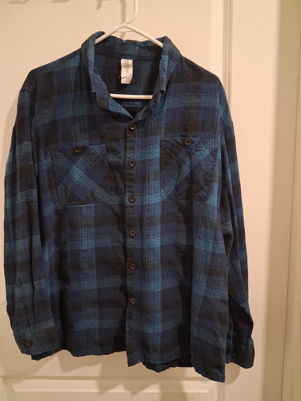 Men's Blue Plaid Casual Button-Down Shirt